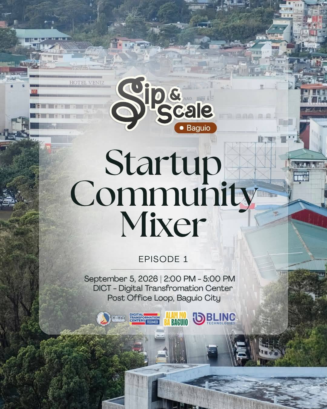 Poster acara Sip & Scale Baguio: Startup Community Mixer